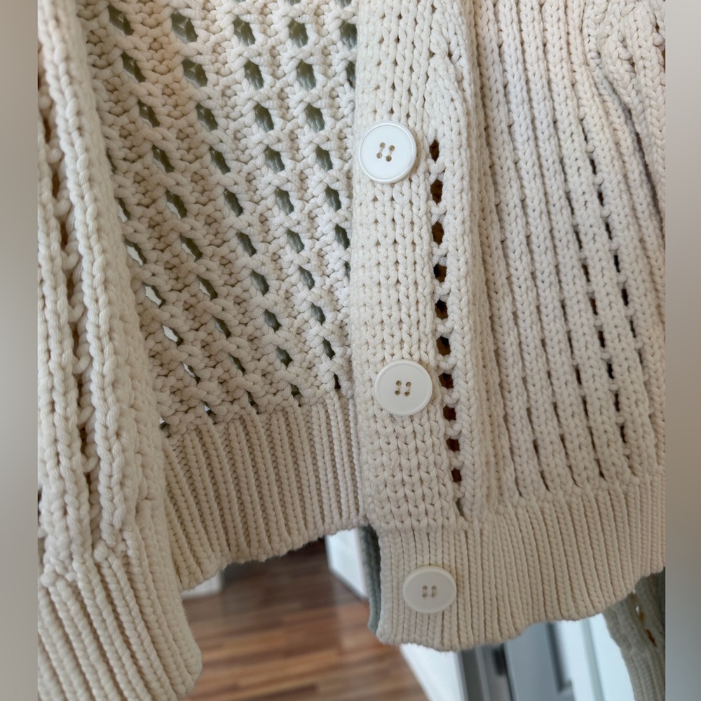 Steve Madden Cream V-Neck Button Front Open-Knit Sweater - Picture 5 of 14